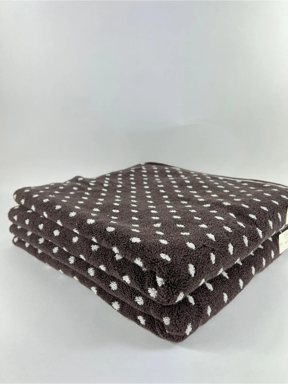 Rachel Zoe Bath Towel Set Brown Off White Polka Dots Soft 100% Cotton 8 Pc NEW